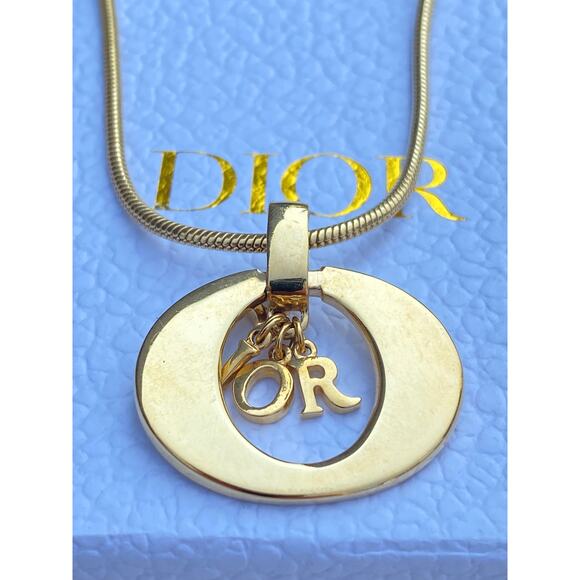 Authentic Dior Vintage Gold-Tone Logo Charm Necklace - Picture 2 of 11